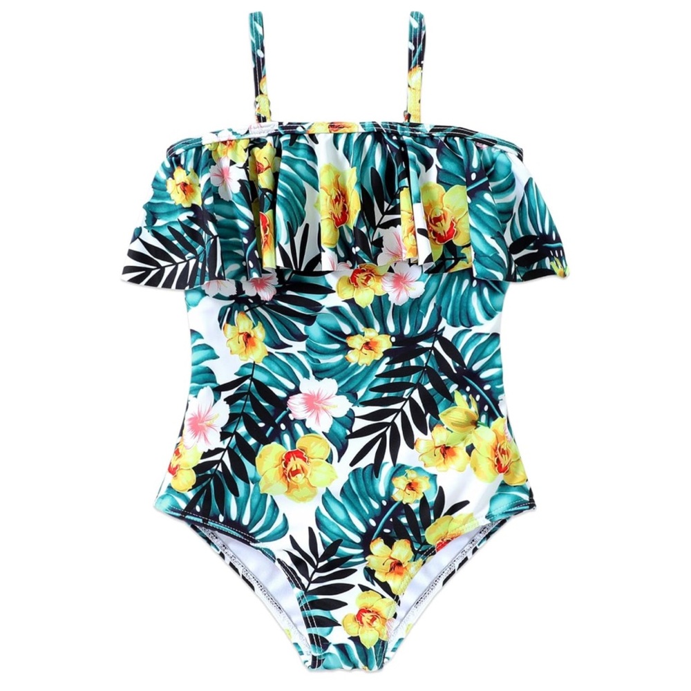 PATPAT Girls One Piece Ruffle Swimsuit Swimwear Beachwear Floral 8-9yrs